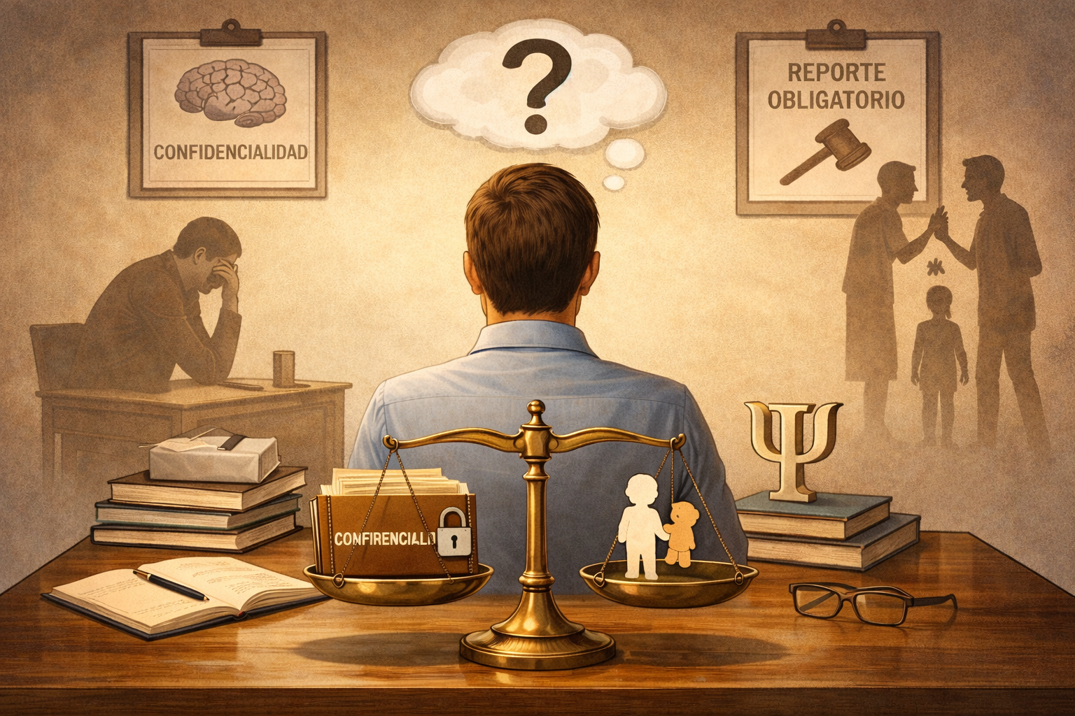 Balanza de la justicia, confidencialidad y riesgo de vida — dilema ético en psicología